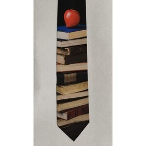 Vintage 1998 Ralph Marlin Stack O'‎ Books Novelty Tie Librarian Teacher Apple